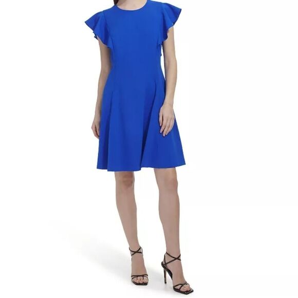 Women's Andrew Marc Ruffle Fit And Flare Mini Dress,size 10 - Picture 4 of 9